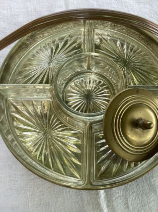 Serviteur art déco laiton et verre vintage 