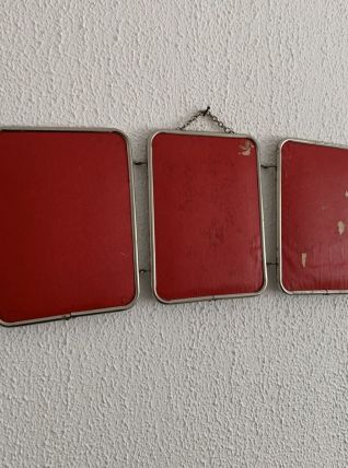 Miroir vintage 1960 triptyque barbier rouge diable - 20 x 49