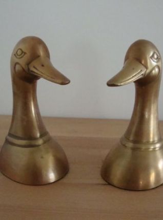 Serre livres canards vintage en bronze doré