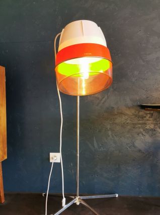 Lampe sur pied vintage casque coiffer plastique orange 
