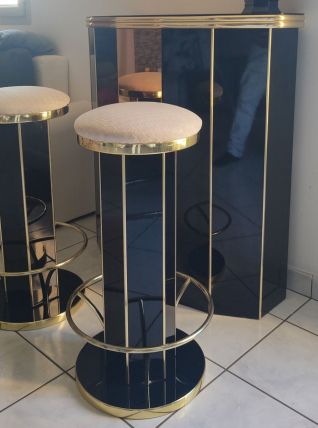 Bar a cocktail 1980 et deux tabourets 