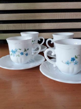 Ensemble de 4 tasses à café et soucoupes, VERONICA MYOSOTIS