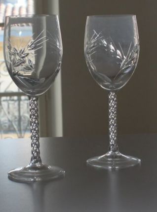 SIX VERRES A PIED "Cristal d'Arques"