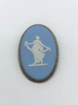 Wedgwood Jasperware - Broche - Argent poinçonné - Bleu pâle