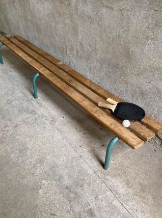 Banc d'école maternelle vintage bois et structure tubulaire 