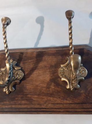 Portemanteau rustique avec 2 patères en bronze