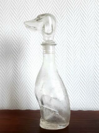 Carafe chien teckel, verre d'Empoli, Italie 1960
