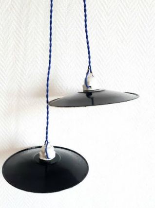 Paire de suspensions industrielles en tôle émaillée