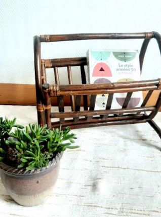 Porte-revues en rotin vintage, 1970