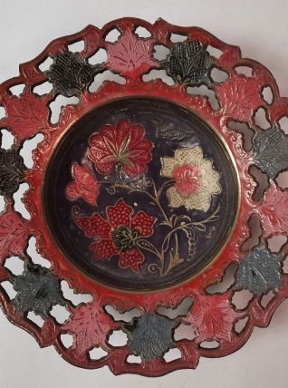 Bol Coupelle en laiton Émaillé Vintage Décor floral