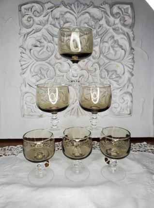 Ensemble de 6 verres à liqueur fumés, Domaine  LUMINARC.