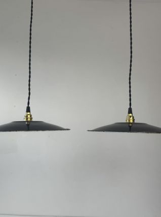PAIRE GRANDES SUSPENSIONS INDUSTRIELLES EMAILLEES NOIRES 29 