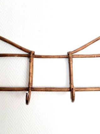 Porte-manteau mural en rotin vintage, vers 1970 