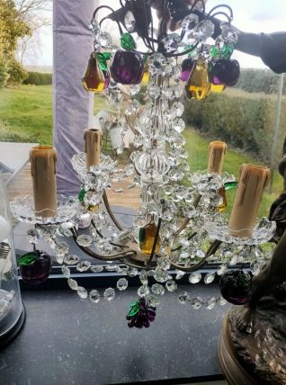 Lustre bronze pampille en cristal de bohème électrifié