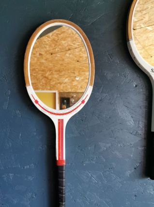 Miroir mural ovale bois raquette tennis vintage Donnay blanc