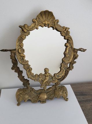 Miroir vanité en étain doré