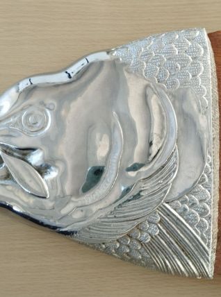Plateau de service à poisson / Bois &amp; fonte d'aluminium 