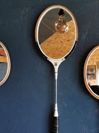 Miroir mural ovale bois métal raquette badminton vintage M 