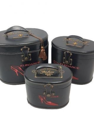 Trois boîtes à chaussures avec imprimé brodé - Cuir PU, bois