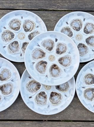 6 assiettes huîtres barbotine Manufacture St Amand