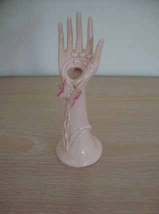 Soliflore baguier petite main en céramique  vintage