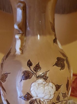 lampe ceramique fleurs pivoines
