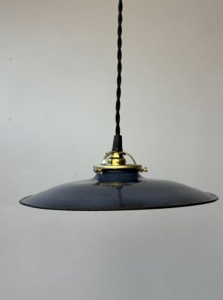 ANCIENNE SUSPENSION INDUSTRIELLE EMAILLEE BLEUE 24,5 CM 