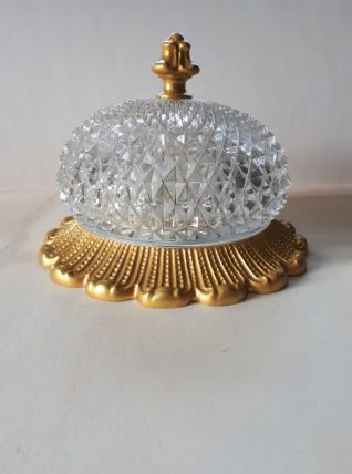 Plafonnier vintage en verre pointe diamant Limburg a610 doré