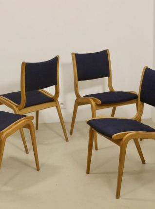 Lot de 4 chaises design scandinave bois courbé année 60. Ref