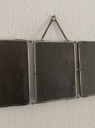 Miroir vintage 1950 triptyque barbier moucheté gris ciment -