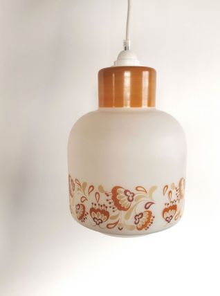 Lampe suspension vintage années 70 opaline "Blanc beige" 