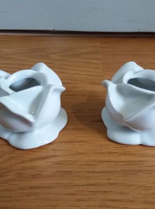 Bougeoirs forme fleur rose en porcelaine