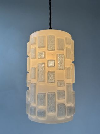 ANCIENNE SUSPENSION TUBE EN VERRE RELIEF VINTAGE