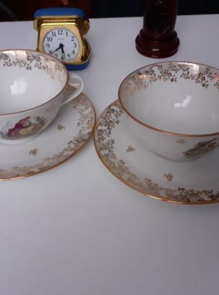 Ancienne tasse et sous tasses porcelaine