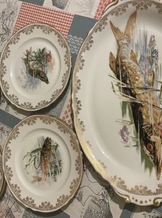 Lots  de 7 assiettes en porcelaine avec un grand plat 