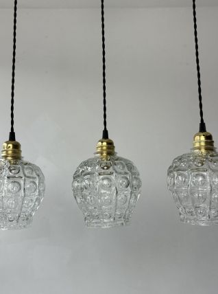 LOT 3 ANCIENNES SUSPENSIONS EN VERRE BULLE VINTAGE
