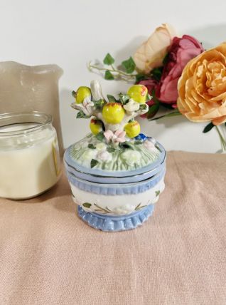 Sucrier ou bonbonnière motifs fruits en porcelaine. Vintage 