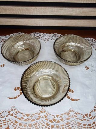 3 coupelles en verre fumé, vintage, VEROPA