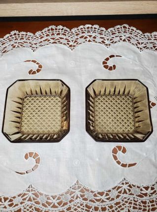 Ensemble de 2 raviers vintage en verre fumé, LEVER