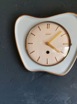 Horloge céramique vintage pendule murale silencieuse bleue