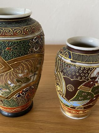 Lot de 2 vases japonais cloisonné satsuma fait main