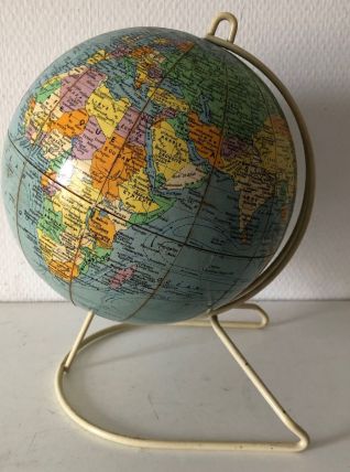 Globe terrestre vintage 1960 Girard Barrère crème - 26 cm