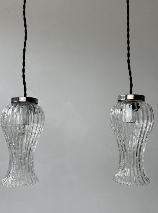 PAIRE D’ANCIENNES SUSPENSIONS EN VERRE VINTAGE