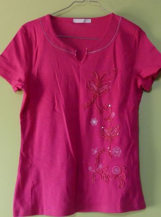 T-shirt rose brodé