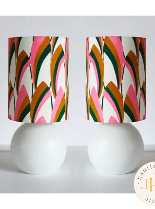 Lampes de chevet vintage pied bois et abat-jour imprimé