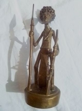 statuette  métal guerrier africain