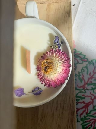 Bougie artisanale fraises des bois ~ tasse vintage oiseaux