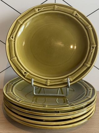 6 assiettes à dessert kaki - décor Bambou - GIEN