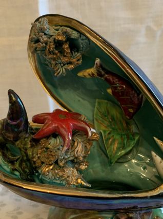 Lampe Vallauris moule sur socle décor marin  en céramique