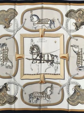 Carré HERMÈS Paris "Grand Apparat" 100% SOIE - bord noir